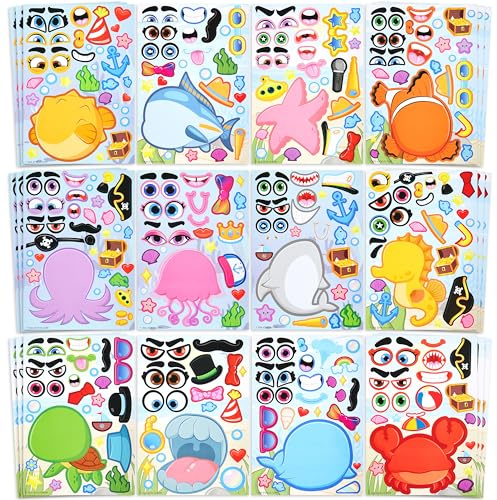JOYIN 36 Pcs de Caras Adhesivas, Haz Tu Propio Animale Marino y Combina Animales en Hojas Adhesivas, Regalos de Cumpleaños y Fiestas para Niños 3+(Animale Marino)