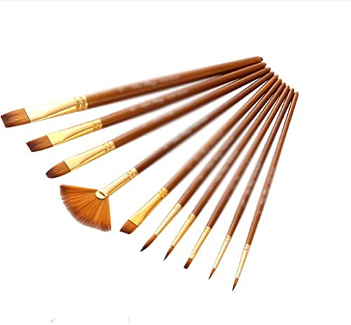 MOKLYF Nylonpinsel-Set, 10-teilig, braun, Malpinsel, Kurze Stäbe für Ölgemälde, Aquarell, 10-teilig, Künstlerbedarf(