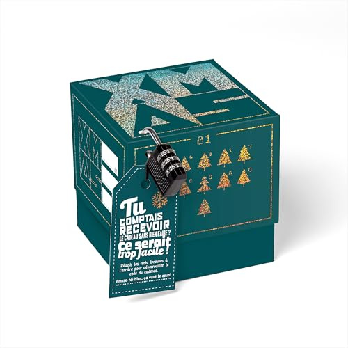 SURPRISA Rätselbox Geschenkbox Weihnachten für Geldgeschenke und Gutscheine | Geschenkkarton für Geldgeschenke, Gutschein und kleine Geschenke, Motiv: XMAS- Rätsel mit Glitzerfolie, Größe S (12 cm), blau