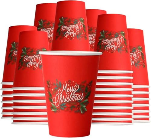 MP ECO SOLUTION Gobelets en Papier de Noël, Verres Colorés Jetables Biodégradables, Tasse à Café 200 ml pour Boissons Chaudes et Froides, Fantaisie de Noël (200)