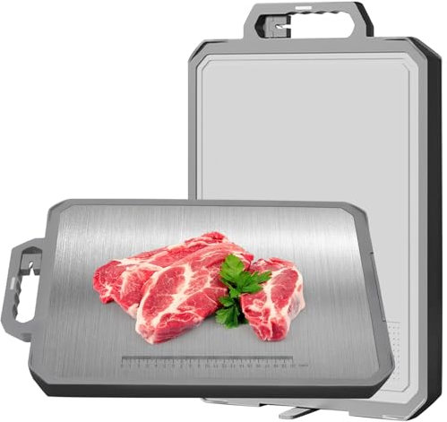 Chopping Board Double Sided, 304 Stainless Steel Chopping Board with Knife Sharpener, Metal Cutting Board for Kitchen Meat Vegetables, Large Cutting Board with Handle Juice Groove Ruler, 44*30*2.6cm