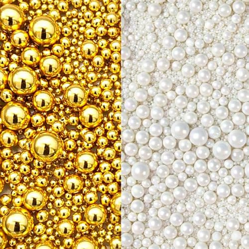 Lozadia 100g Edible Father's Day Sprinkles Metalic Pearl Sprinkles Of Pearl Sugar Cake Sprinkles, Edible Cake Decorations, Sugar Balls for Cupcake Cakes Topper for Birthday Wedding(White Gold)