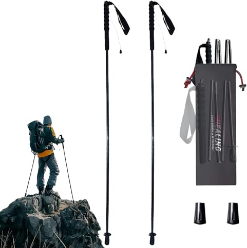 KHEALING Bâtons de randonnée en fibre de carbone à 5 sections, légers et durables, pliables, poignée droite, adaptés pour la randonnée, le trekking et l'alpinisme (120 cm)