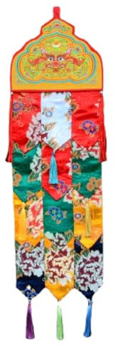 DUBTEDHOU Banderas Templo Budista Suministros, Banderas de Buda de Estilo Tibetano, Decoraciones for salón, Suministros de Buda, Bordado de Flores de peonía, 1 ud.