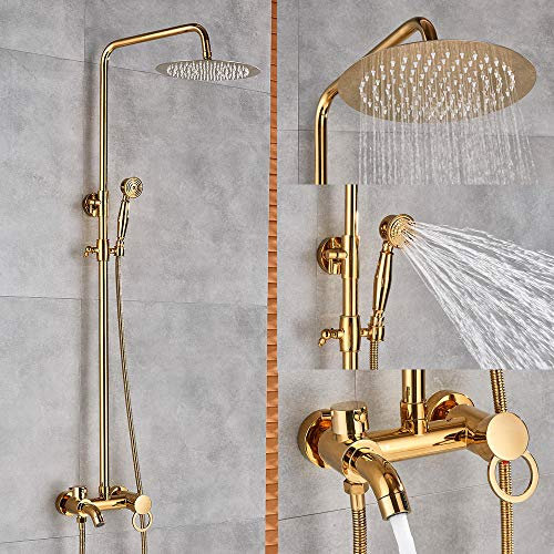 Luxury Gold Polished Bathroom Rain Shower Faucet Set with 8 inch Rainfall Head Wall Mounted Bath Shower Mixer Tap for Bathtub