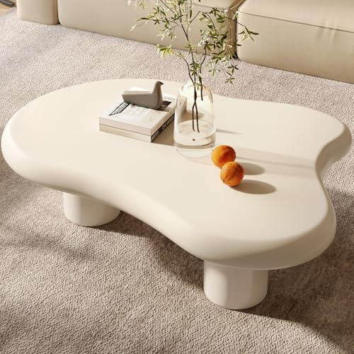 Miuuod Cloud Coffee Table, 117cm Irregular Wavy Center Table, Modern Aesthetic Accent Table for Living Room & Bedroom, Cream White