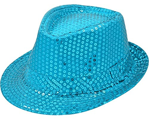 Sternfabrik Pailletten Hut Trilby Vedora Herren Damen Kinder Karneval Fasching Kostüm Glitzerhut (Türkis)