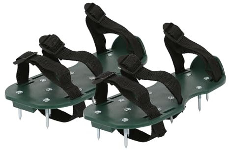 Harbour Housewares Lawn Aerator Shoes with Hook & Loop Straps - One Size Fits All - Green - 2x Manual Garden Gardening Grass Seed Spreader Scarifier Aerating Epoxy Floor Shoe Spikes Sandals Tool