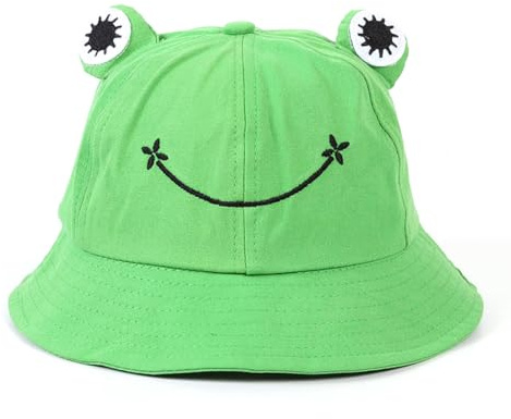 QEQSHQO Fischerhut Kinder Lustig, Frosch Anglerhut, Niedlicher Sommerhut aus Baumwolle, Bucket Hat für Kinder, Grün (53–55 cm)