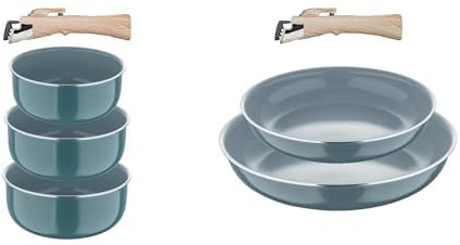 Set BERGNER CLICK&COOK: 3 Cazos y 2 Sartenes con Mangos Desmontables | Aluminio Prensado Reciclado, Revestimiento Antiadherente PPG Fusion | Cocina, Hornea y Almacena Fácilmente | Apto para Inducción