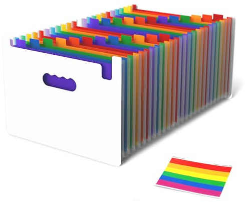 TPTGIAR Dokumentenmappe A4 25 Fächer, Weizenstroh Fächermappe Sortiermappe Bunte Ordner Organizer, Hochwertiges PP Document Organizer mit Bunten Labeln für Schule Büro Medizin Steuer & Quittungen
