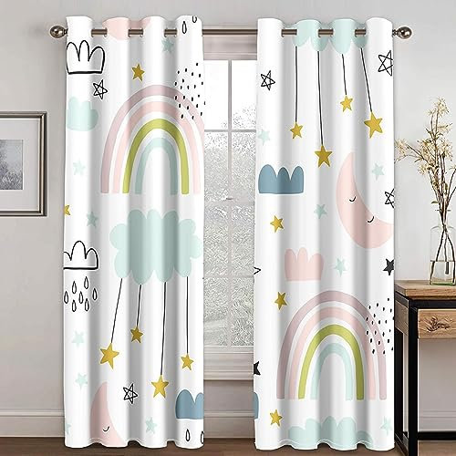 Bunte Regenbogen-Cartoon-Verdunkelungsvorhänge für Kinder, günstige dünne Fenstervorhänge für Mädchen und Jungen, Wohnzimmer, Schlafzimmer, Dekor, B x H / 2 x 70 x 220 cm, Vorhänge zum Anziehen