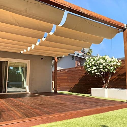 Sonnensegel für Gartenschirme, beige, 1,5 x 4 m, wasserdicht, UV-Block-Markise für die Außenterrasse, abnehmbares Wellen-Schattennetz für die Gartenbeschattung, Pergola-Schattenabdeckung mit