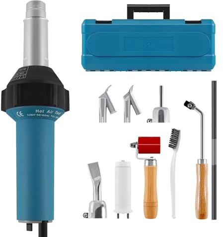 KayEsampra 1600W 220V Heißluftfön Mit Kunststoffkoffer und 2 Zubehörteilen, Schweißgerät Heißluftpistole, 40℃-650℃ Einstellbare für Vinyl PE PVC Schweissgerät Mit Kunststoffstab, Roller, Düse
