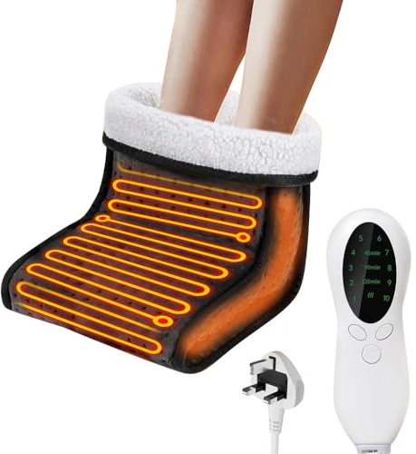 Dhqkqg Electric Foot Warmer, Fast Heat for Feet, 10 Temperature Settings and 3 Timer Settings, Washable Inner Sleeves, Heated Foot Warmers for Women Men Winter Home Office