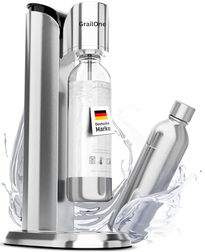GrailOne Wassersprudler Edelstahl [inkl 2 PET-Steel Flaschen ]– soda stream kohlensäure Maker–Sprudelwasser Maschine–Wasser Sprudler für Sodastream CO2 Zylinder für my soda streaming und streamautomat