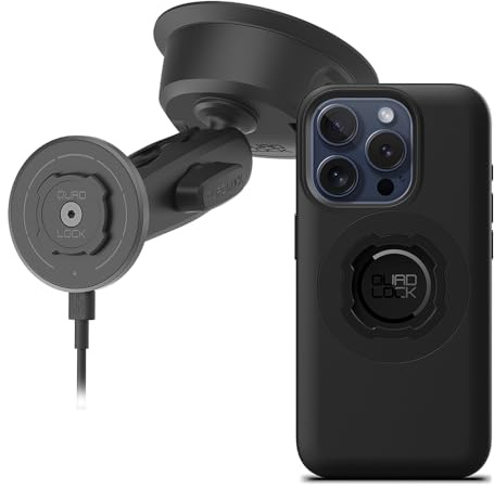 Quad Lock Heavy Duty Suction Car Phone Mount with MAG Phone Case and MAG Wireless Charging Head for iPhone 15 Pro