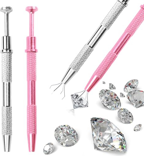 Juego de 2 pinzas para atrapar bolas de piercings, herramienta portátil para pequeños objetos duros, herramienta para cambiar joyas (plata, rosa)