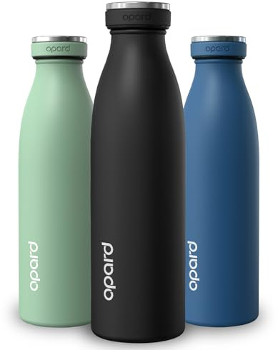 Opard Grip Insulated Water BottleStainless Steel, 36h Cold & 12hr HotMetal Water Bottle 500ml,Leakproof Drink Bottle, No SweatThermal Flask for Adults Kids Black
