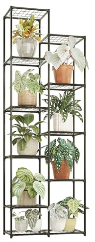 Bamworld Pflanzenständer für drinnen und draußen, 11 Reifen, großes Metall-Pflanzenregal, mehrstöckig, Blumenständer, Gartenregale, Holzpflanzen-Displayhalter, Regal für Wohnzimmer-Ecke