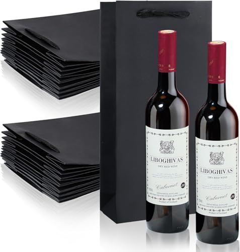 Paquete de 20 bolsas de vino para botellas de vino, cajas dobles de regalo, 6,6 x 3,6 x 13,8, bolsas de mano para botellas artesanales, reutilizables, bolsas de regalo de Navidad con alcohol