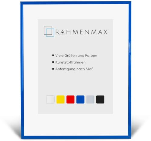 RahmenMax Kunststoff Bilderrahmen Texas für Bild 68x90cm Blau mit Acrylglas | mit 1mm klarem Acrylglas/Rückwand Weiß/Posterrahmen/Maßanfertigung möglich/Aufhänger für Hoch- und Querformat