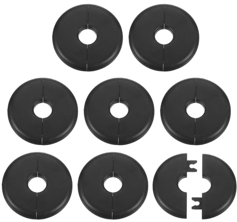 QUARKZMAN 8 Piezas De Brida Partida 17mm/0.7 Placas De Cubierta De Fontanería Autoadhesivas ABS Plástico Placa Escudete Redondo Diseño De Hebilla Para Tubería Negro