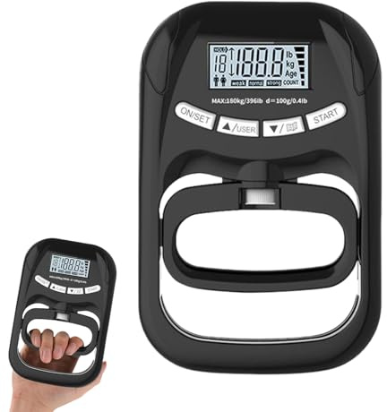 Dinamometro a manico manuale, dispositivo di misurazione elettrico di di presa 180 kg, di presa con display digitale, per allenamento, fitness, recupero muscolare, casa,