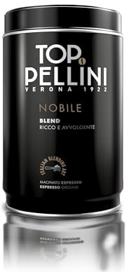 Pellini Top Nobile caffè macinato espresso, Intenso e Raffinato, con Note di Mandorla, Nocciola e Cacao, Tostatura Lenta, confezione da 250g