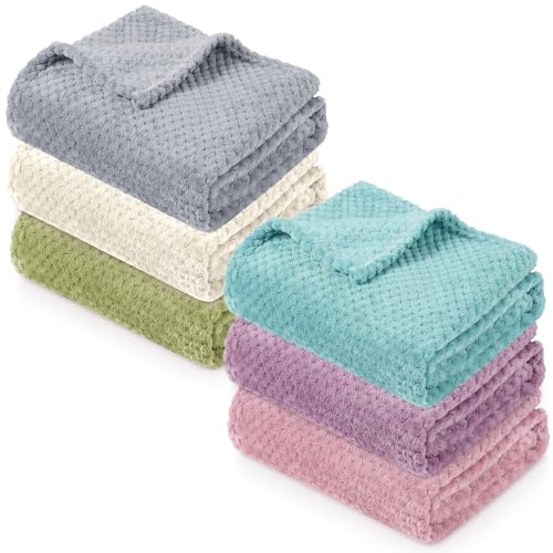 LYCN 6 Stück Baby Kuscheldecke 76 x 102 cm Soft Fleece Waffelstruktur Atmungsaktiv und Flauschig Babydecke Erstausstattung für Neugeborene Mädchen Jungen 6 Farben Set