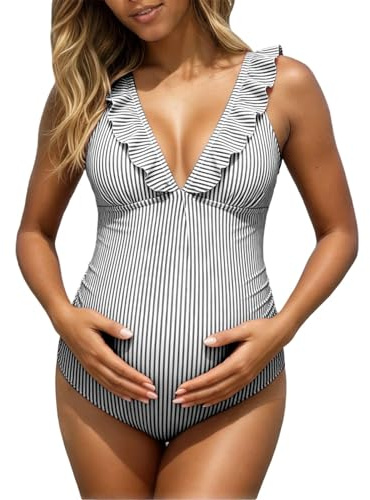 Traje de baño de maternidad de dos piezas, tankini ajustable, ropa de baño cómoda para el embarazo para la piscina para mujer, conjunto de bikini con cuello halter y cintura baja, traje de baño de