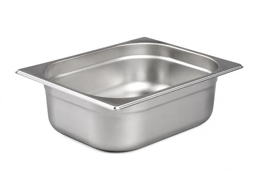 CateringBase Stainless Steel Gastronorm Pan, 1/2 Size, 100mm Deep, 6.2L, Bain Marie Compatible, Commercial Food Storage