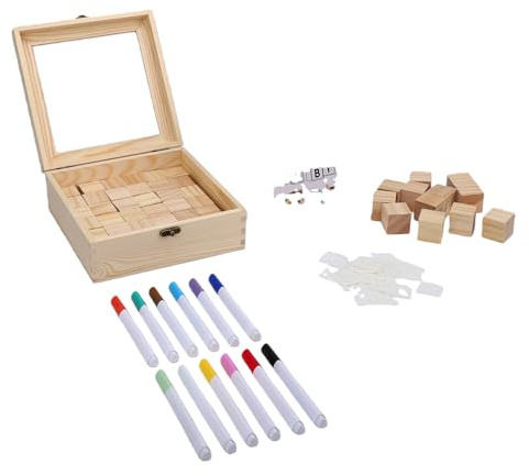 Cocoarm Juego de Bloques para Baby Shower, Kit de Pintura con Bloques de Madera, 48 de Madera con 12 Marcadores para Diversión en Fiestas de Bebés