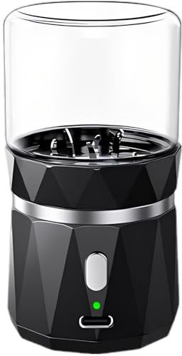 Electric Herb Grinder, Portable Mini Spice Grinder with Clear Glass Container, USB Rechargeable 400mAh Battery, Fast Grinding Metal Blades, One-Button Start, Includes Cleaning Brush