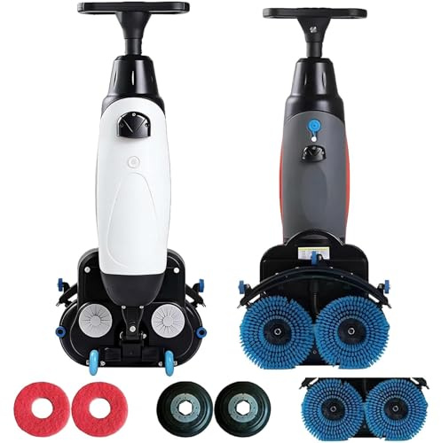 Autolaveuse et balai électrique compact sans fil de 43 cm (17 pouces) à usage commercial, pour sols en carrelage, marbre et ciment.