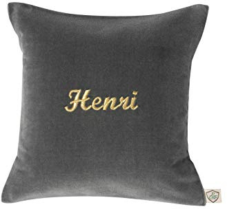 Namenskissen SAMT dunkelgrau von paula & ferdinand - Geschenk zur Geburt und Taufe - Kissen personalisiert - Kissen mit Name