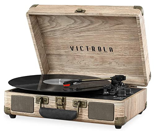 Victrola Journey Bluetooth Portable Suitcase Record Player – with Built-in Speakers, 3 Speed Vinyl Record Player, RCA Out, Headphone Jack (Oatmeal)