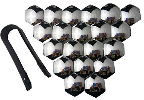 BSGP 20 Pieces Car Wheel Nut Caps Protection Universal Tyre Hub Screw Bolt Nut 17mm Cap Covers with Removal Tool (Internal diameter 17mm -Electroplated Silver)