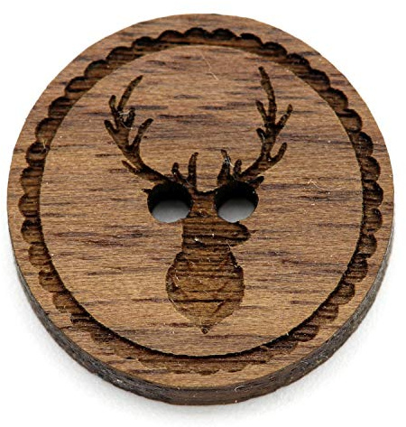 NaturSchatulle Holzknöpfe Gravur Motiv Hirsch 12-30mm I 25 Stück Nussbaum 2 Loch Knöpfe Holz DIY Basteln Nähen Schmuckherstellung Annähen Rund 20mm