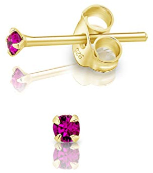DTPsilver - WINZIGE Ohrringe 925 Sterling Silber Gelb Vergoldet mit Kristallen von Swarovski® Elements Runde Sehr KLEINE Ohrstecker - Durchmesser 2 mm - Viele Farben erhältlich
