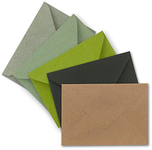 50x Briefumschläge Farbenmix-Paket DIN C6 114 x 162 mm, Farbenmix | Nassklebung spitze klappe - Vintage Kraftpapier Natur-Papier Kuverts - Ideal für Einladungs-Karten - 120g/m² - NEUSER PAPIER