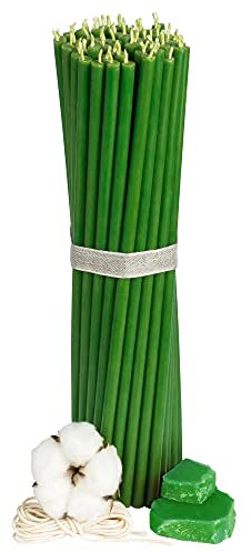 Diveevo Kirchliche Bienenwachskerzen №40-50 Stk. I hochwertige Ritualkerzen L-26,5 cm Ø-7,15 mm I 120 Min Brenndauer in Grün I 500 g dünne Kerzen tropf- & rauchfrei