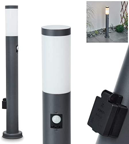 HOFSTEIN Wegeleuchte Sessa, Außenwegeleuchte mit Bewegungsmelder und Steckdose aus Metall/Kunststoff in Anthrazit/Weiß, Außenleuchte für Garten, Außenbereich, Hof, Terrasse, Höhe 80 cm, E27, IP44