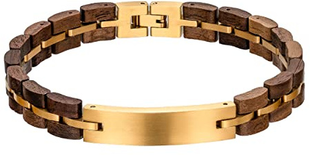 Kenon Stilvolles Herrenarmband aus Holz und Edelstahl, Gold/Schwarz/Blau Herrenarmband aus Holz, Geschenke für meinen Sohn/Ehemann/Vater
