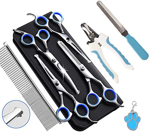 Hundeschere, Hunde Fellschere,Haarschere Set, Profi 6,5 Zoll Fellschere Hunde Set für Fellpflege Hund Katze Haustier (Blau)