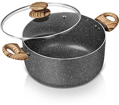 MICHELANGELO 5 Quart Stock Pot with Lid, Nonstick Soup Pot for Cooking, Non Stick Stockpot with Ergonomic Handle, Induction Compatible, Grey Granite