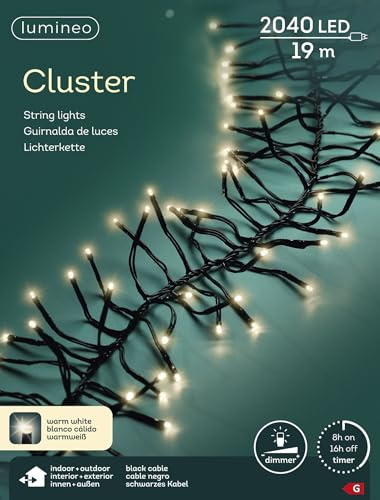 Lumineo Lichterkette Cluster 2040 LED's 19 m warm weiß, schwarzes Kabel
