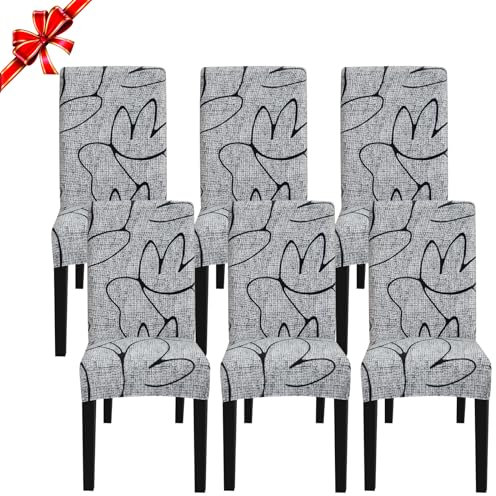 Jaotto Stuhlhussen 6 Stück Universal, Stuhlhusse Stretch 6er Set Moderne, Stuhlhussen Schwingstühle Elastische Langlebig Stuhlhussen für Esszimmer Bankett Deko(Grauer Stil, 6 Stück)