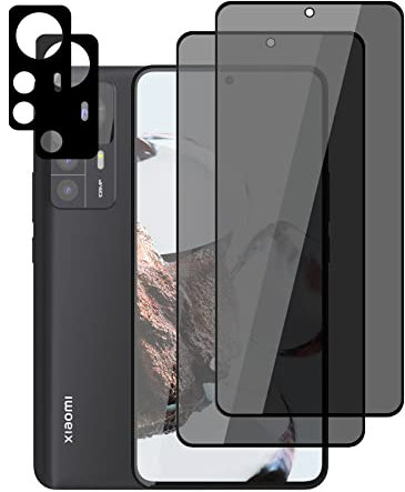 LanQii Schutzfolie Kompatibel mit Xiaomi 12T 5G, [2+2 Stück] Privacy Displayschutzfolie + Kameraschutz Panzerfolie, 9H Härte Anti-Kratzen Anti-Spy Film für Xiaomi 12T 5G