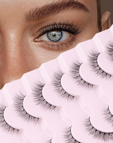 Onlyall Natural Lashes Wispy Eyelashes Natural Look False Eye Lashes Flared Eyelash Fake Soft Fluffy Lash Strip 7 Pairs D1